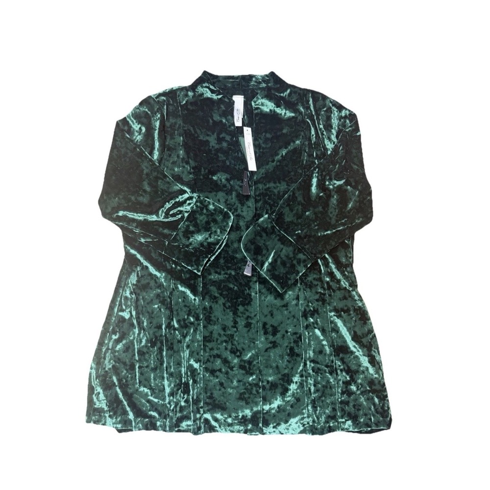 NWT Women's 2XL Green Crushed Velvet V-Neck Button Front Jacket Blazer
